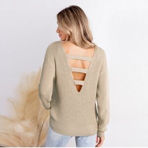 Cupshe Tan V-Neck Sweater with Modern Back Design